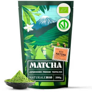 NaturaleBio Matcha Tea Powder Organic - Premium Quality - 200 g. Original Green Tea from Japan. Ideal for drinking. Green tea powder for latte. smoothies. matcha drink. Made in Uji. Kyoto.