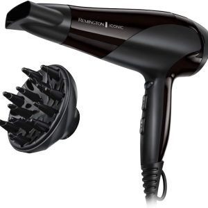 Remington D3198 Ionic Hair Dryer. 2200 W. Ion Care Ceramic Ring: Gentle Styling & Even Heat Distribution. 3 Heat Settings & 2 Separate Blower Settings + Cool Setting. 2 Attachments [Amazon Exclusive]